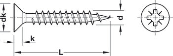 Hospa Screw, Chipboard, Countersunk Head, with PZ Cross Slot, Fully Threaded, Steel